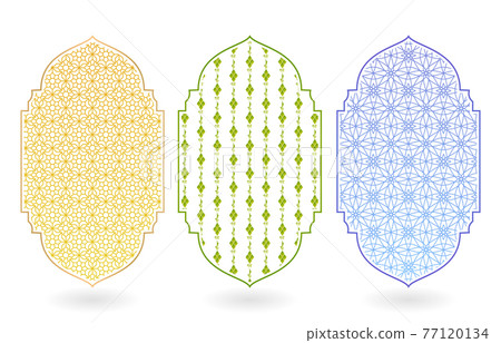Three illustration Islamic pattern with frame isolated white background. applicable for banner, poster, flyer, greeting cards, invitation. Three illustration Islamic pattern with frame isolated white background. applicable for banner, poster, flyer, greeting cards, invitation. 77120134