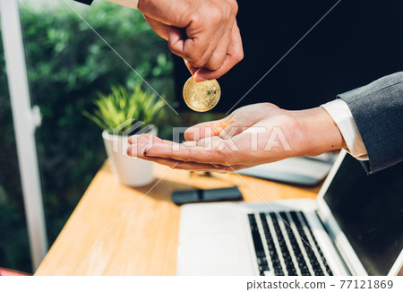 Coin bitcoin business digital money finance electronic on hand business man 77121869