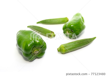 Bell pepper and okra white background white background Bell pepper and okra white background white background 77123480