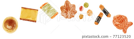 Japanese sweets baked sweets hand-painted watercolor style illustrations 77123520