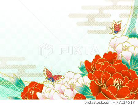 Yuzen pattern style of peony flower with copy space Yuzen pattern style of peony flower with copy space 77124517