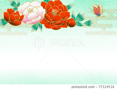 Yuzen pattern style of peony flower with copy space Yuzen pattern style of peony flower with copy space 77124518