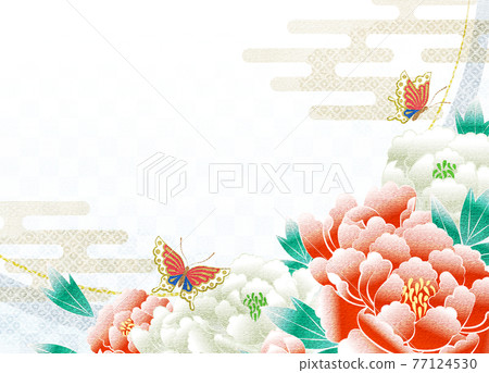 Yuzen pattern style of peony flower with copy space Yuzen pattern style of peony flower with copy space 77124530
