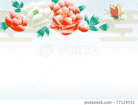 具有復制空間的牡丹花友禪圖案風格 77124531