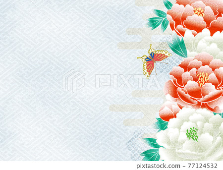 具有復制空間的牡丹花友禪圖案風格 77124532