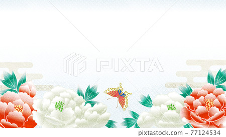 具有復制空間的牡丹花友禪圖案風格 具有復制空間的牡丹花友禪圖案風格 77124534