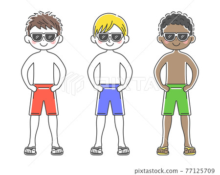 Illustration set of men in swimsuits wearing sunglasses 77125709