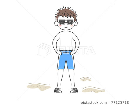 Illustration of a man in a swimsuit wearing sunglasses 77125718