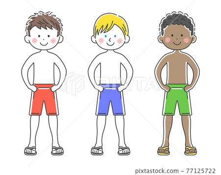 Illustration set of a man in a swimsuit 77125722