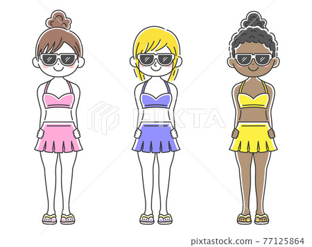 一個穿泳衣、戴著墨鏡的女人的插圖集 77125864