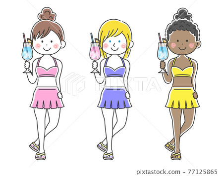 一個穿泳裝的女人喝雞尾酒的插圖集 一個穿泳裝的女人喝雞尾酒的插圖集 77125865