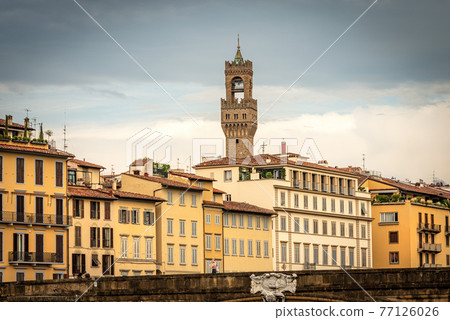 Tower of Palazzo Vecchio and Santa Trinita Bridge - Florence Tuscany Italy Tower of Palazzo Vecchio and Santa Trinita Bridge - Florence Tuscany Italy 77126026