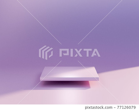 3d render of lavender color podium floating in studio. Sun light shadow. Pedestal or podium for 3d render of lavender color podium floating in studio. Sun light shadow. Pedestal or podium for 77126079
