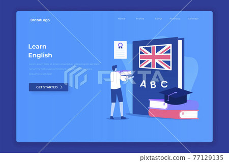 English lesson illustration landing page. Illustration for websites, landing pages, mobile applications, posters and banners. English lesson illustration landing page. Illustration for websites, landing pages, mobile applications, posters and banners. 77129135