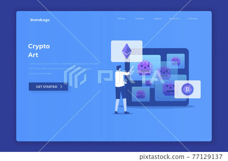 Crypto art illustration landing page. Illustration for websites, landing pages, mobile applications, posters and banners. 77129137