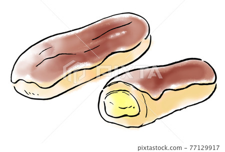 Food hand-drawn illustration eclair 77129917