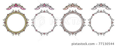 Fancy and antique round frameset vector pink 77130544
