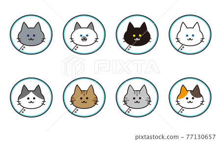 Face icon set for various cat breeds with Elizabethan collar 77130657