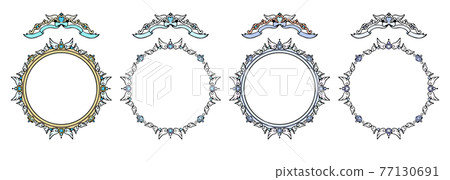 花式和古董圓形框架矢量淡藍色 花式和古董圓形框架矢量淡藍色 77130691