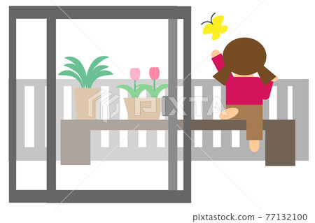 Dangerous behavior of children on the balcony (background) 77132100