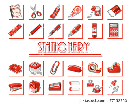 Stationery, writing utensils, office supplies (red) Icon set / Illustration material Stationery, writing utensils, office supplies (red) Icon set / Illustration material 77132730