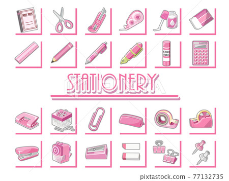 Stationery, writing utensils, office supplies (pink) Icon set / Illustration material 77132735
