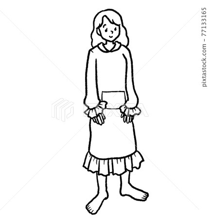 一個女人穿著時尚家居服的線描插圖 77133165