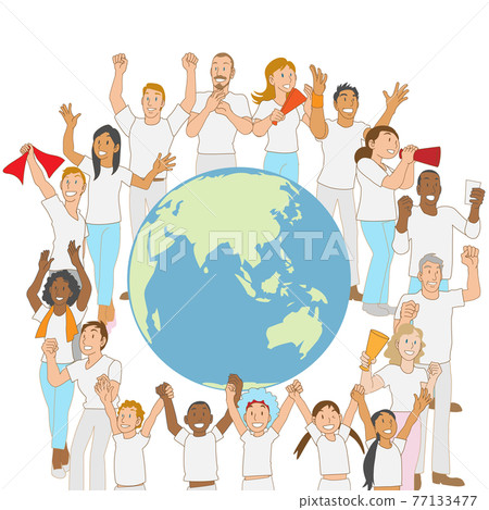 People from all over the world surrounding the earth 77133477