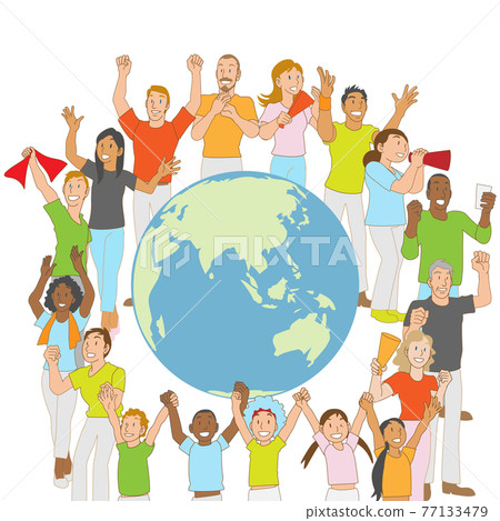 Multi-ethnic people surrounding the earth Multi-ethnic people surrounding the earth 77133479