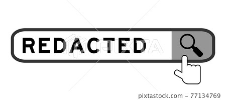 Search banner in word redacted with hand over magnifier icon on white background 77134769