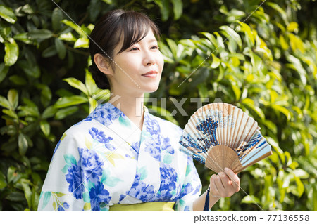 A woman in a yukata A woman in a yukata 77136558