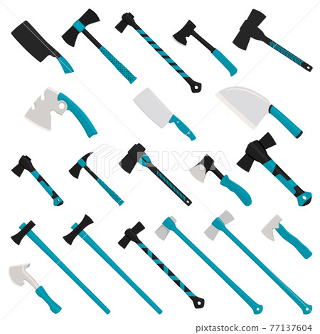Illustration on theme big kit steel axes with wooden handle 77137604
