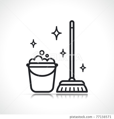 cleaning broom and bucket icon cleaning broom and bucket icon 77138571