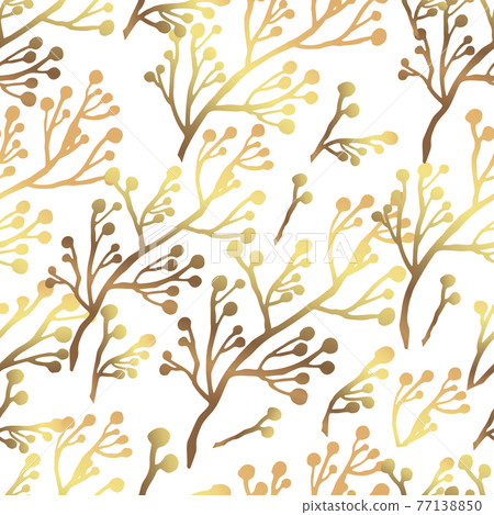 Gold flowers pattern. Seamless background with golden branches. White background. Vector graphics. Gold flowers pattern. Seamless background with golden branches. White background. Vector graphics. 77138850