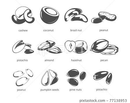 Nuts isolated on white background - big nuts collection Nuts isolated on white background - big nuts collection 77138953