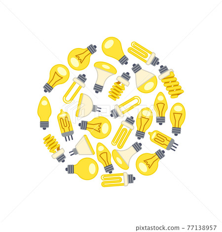 Yellow light bulbs icons in circle on white background Yellow light bulbs icons in circle on white background 77138957