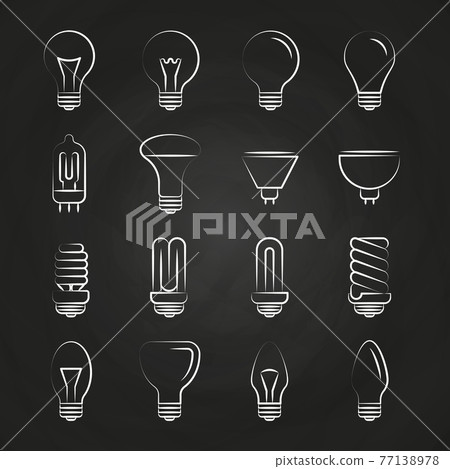 Light bulbs hand drawn icons on chalkboard Light bulbs hand drawn icons on chalkboard 77138978