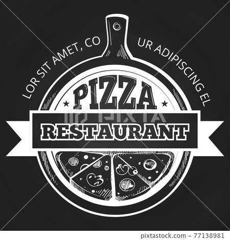 Hand drawn pizzeria label on chalkboard Hand drawn pizzeria label on chalkboard 77138981