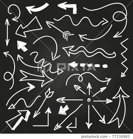 Hand drawn arrows on chalkboard - doodle arrows set Hand drawn arrows on chalkboard - doodle arrows set 77138983