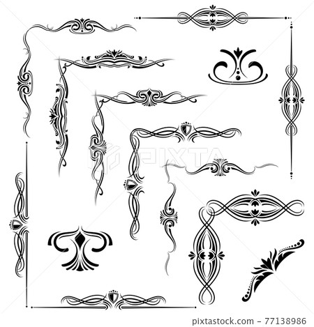 Flourish decorative elements, ornament borders isolated on white Flourish decorative elements, ornament borders isolated on white 77138986