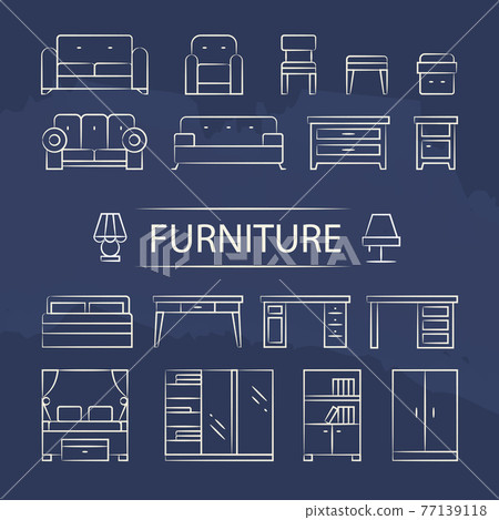 Living room furniture and table lamps line... - Stock Illustration ...