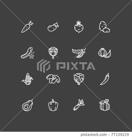 White vegetables outline icons set White vegetables outline icons set 77139229