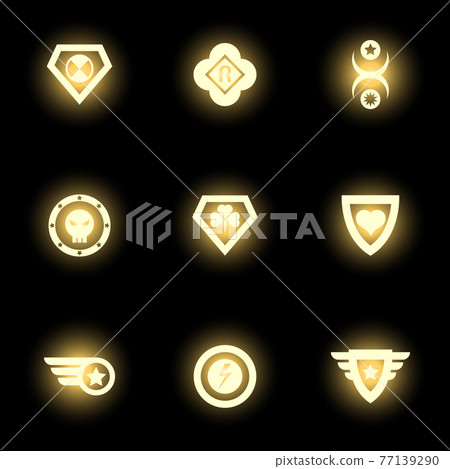 Superhero emblem, logo or icons on black backdrop Superhero emblem, logo or icons on black backdrop 77139290