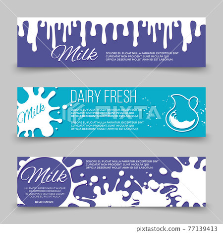 Dairy fresh banners template design with milk or yoghurt splashes 77139413