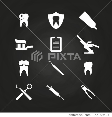 Stomatology icons set on chalkboard - teeth care icons 77139504