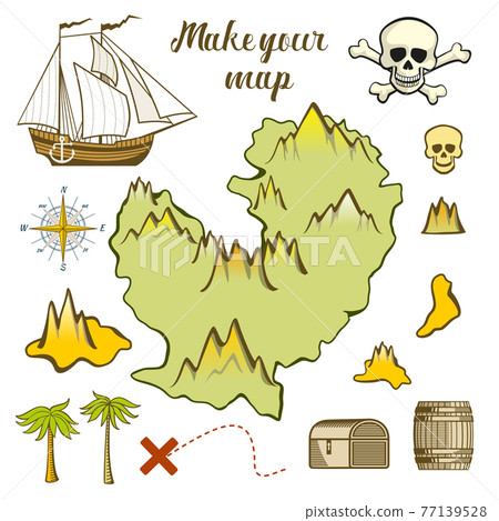Map of island - game for kids with ship, island Map of island - game for kids with ship, island 77139528