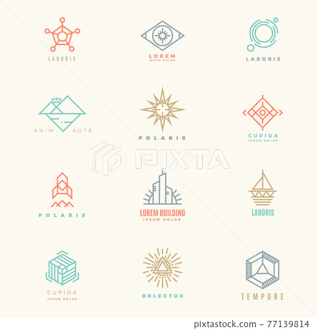 Minimal geometric vintage colors logo set Minimal geometric vintage colors logo set 77139814