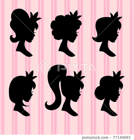 Little princesses portrait. Young girl faces with crown black profiles 77140065