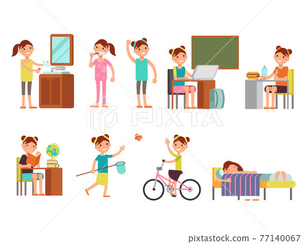 Pretty girl child daily schedule illustration 77140067