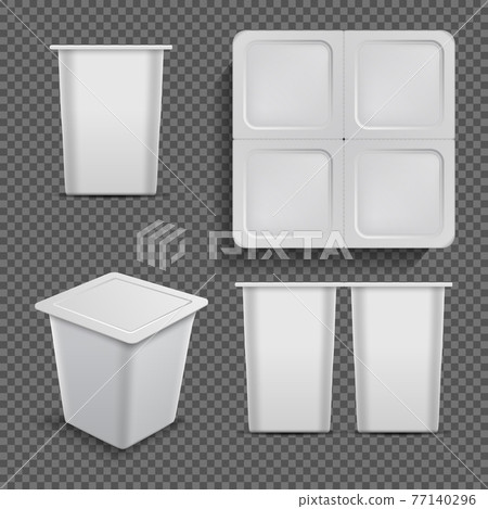 White blank container. Ice cream dessert and yoghurt packaging isolated. mockup White blank container. Ice cream dessert and yoghurt packaging isolated. mockup 77140296